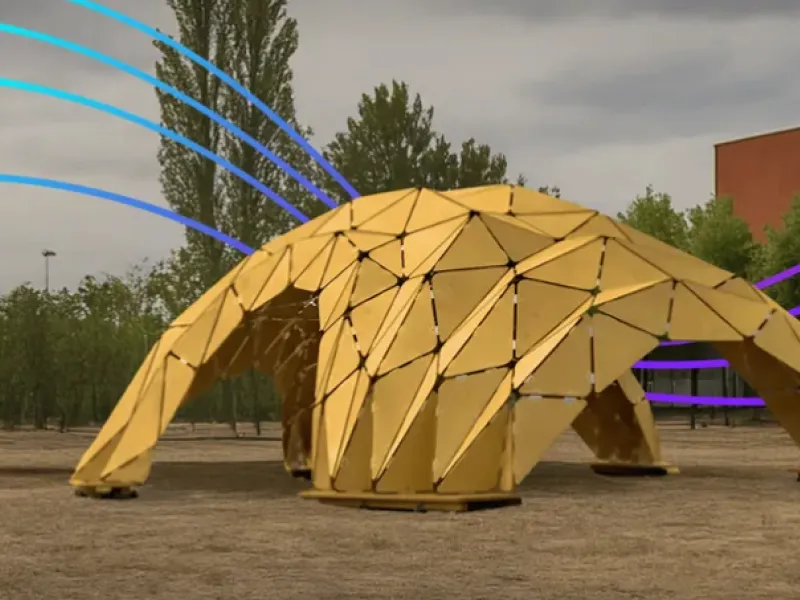 Pentaura: estructuras de madera paramétricas diseñadas con Grasshopper, Kangaroo2 y Karamba3D.