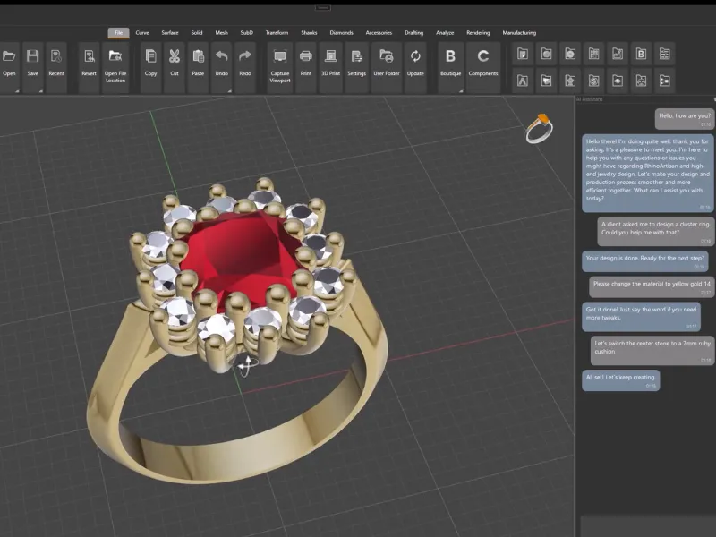 Asistente de IA de RhinoArtisan: inteligencia artificial para joyería profesional